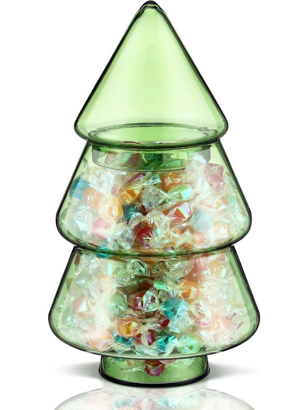 Christmas Tree Glass Candy Jar with Lid - 9.06x5.12 Inch Decorative Storage